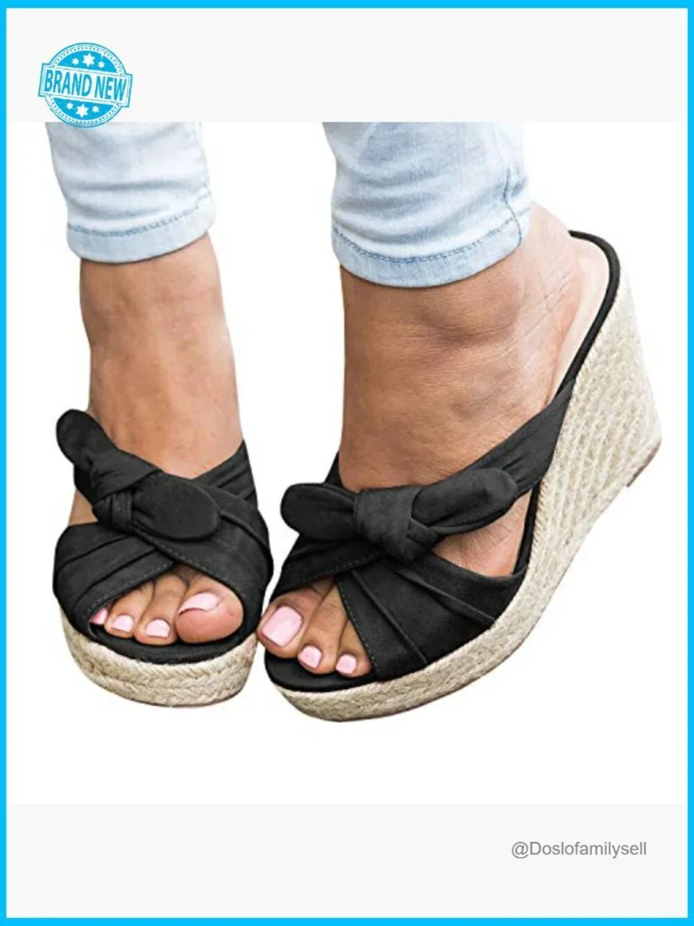 Espadrilles Wedge Sandals Platform Slip on Bow Knot Open Toe Summer Mules Shoes